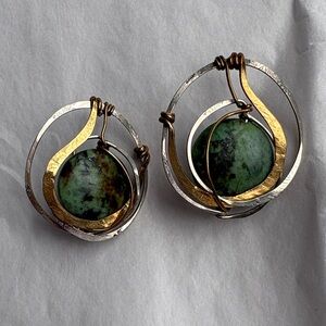 "Art by Any Means"  Silver and Gold Earrings with African Turquoise  Stone